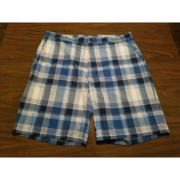 Peter Millar Other - Peter Millar Shorts Men's Size 38 Blue White Plaid Lightweight Polyester Stretch